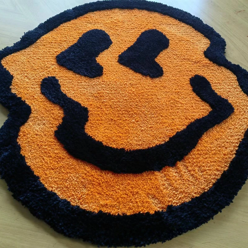 Smiley face carpet, pink hand-tufted floor mat, room decoration kawaii mat, punch pin carpet 러그