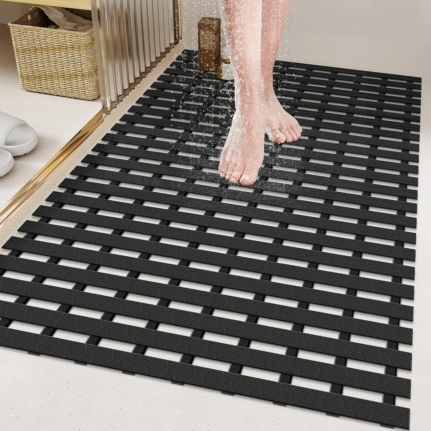 

Большой коврик для душа, 35,4x24 дюйма, нескользящий ПВХ-коврик для пола в душе, быстрое отведение воды и легкое высыхание, коврик для ванной комнаты