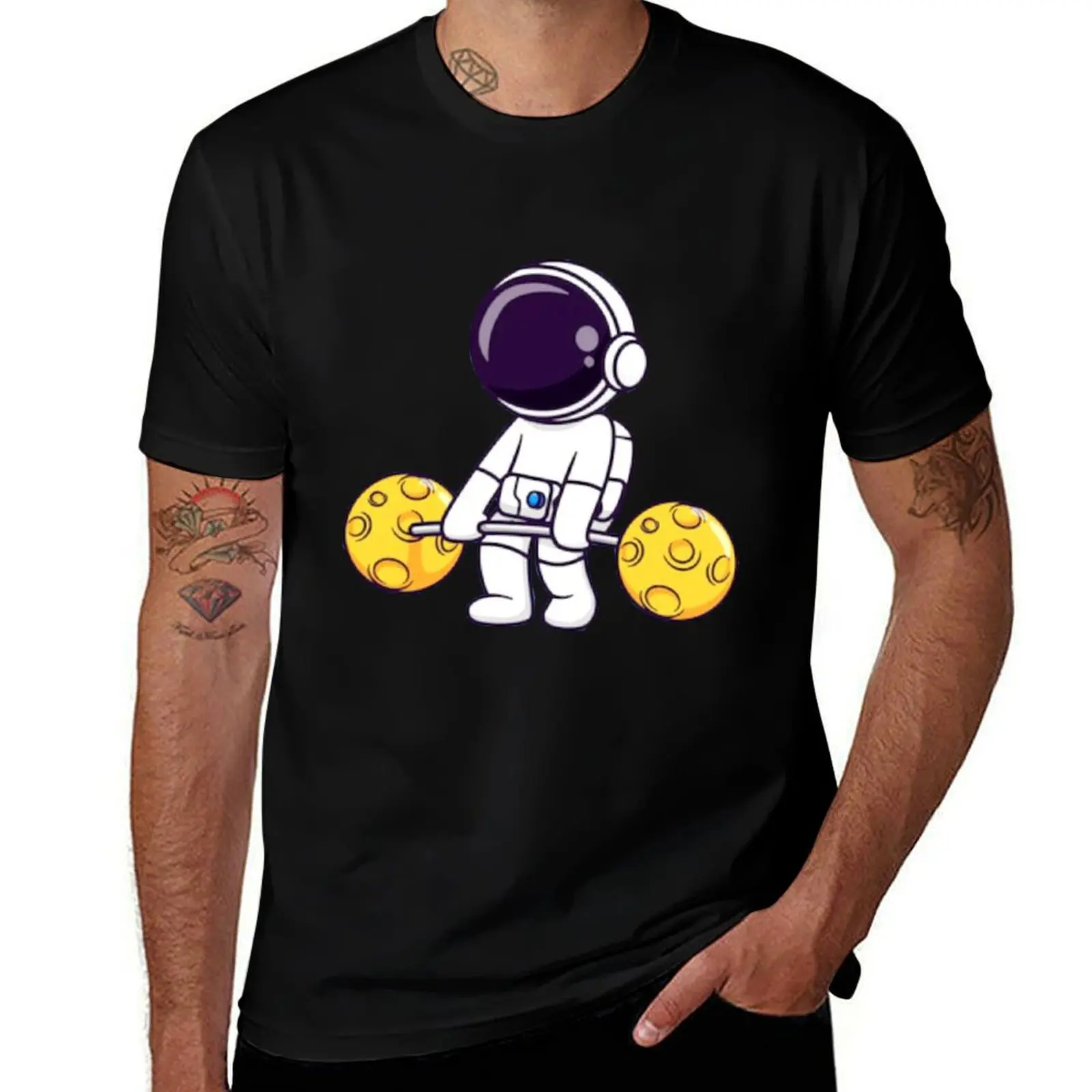 

Funny Cute Astronaut lifting moon weights T-Shirt hippie clothes plain anime stuff t shirt men 100℅ cotton
