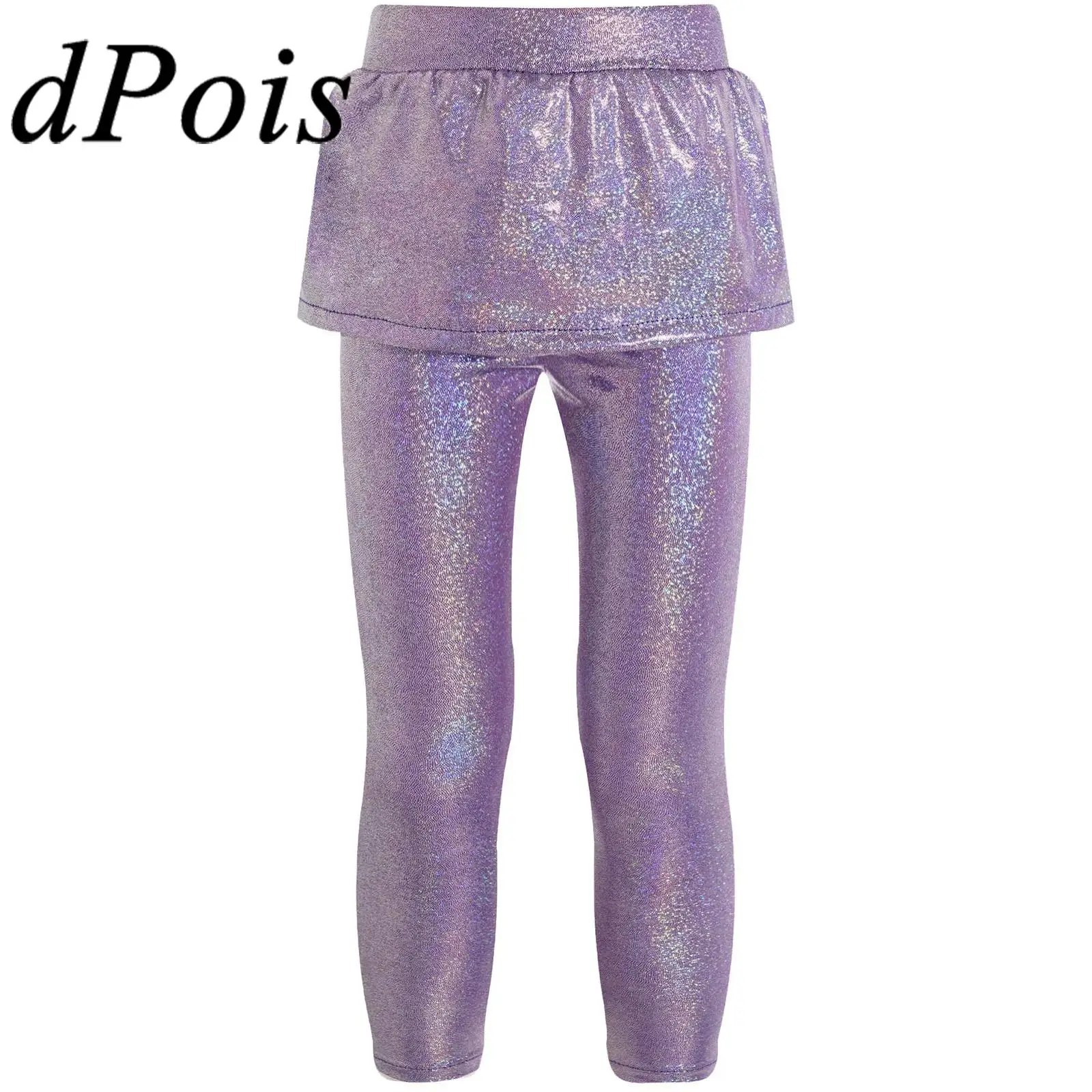 Kinder Mädchen Metallic glänzende Rock Leggings Hosenrock Mode Kinder Hosen Cheerleading Tanz Bühnenkostüm