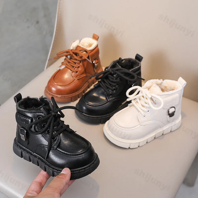 Winter Girls Snow Boots Children Soft-sole Non-slip Zipper Toddler Cotton Shoes Kids Outdoor Baby Warm Plush Princess Boots