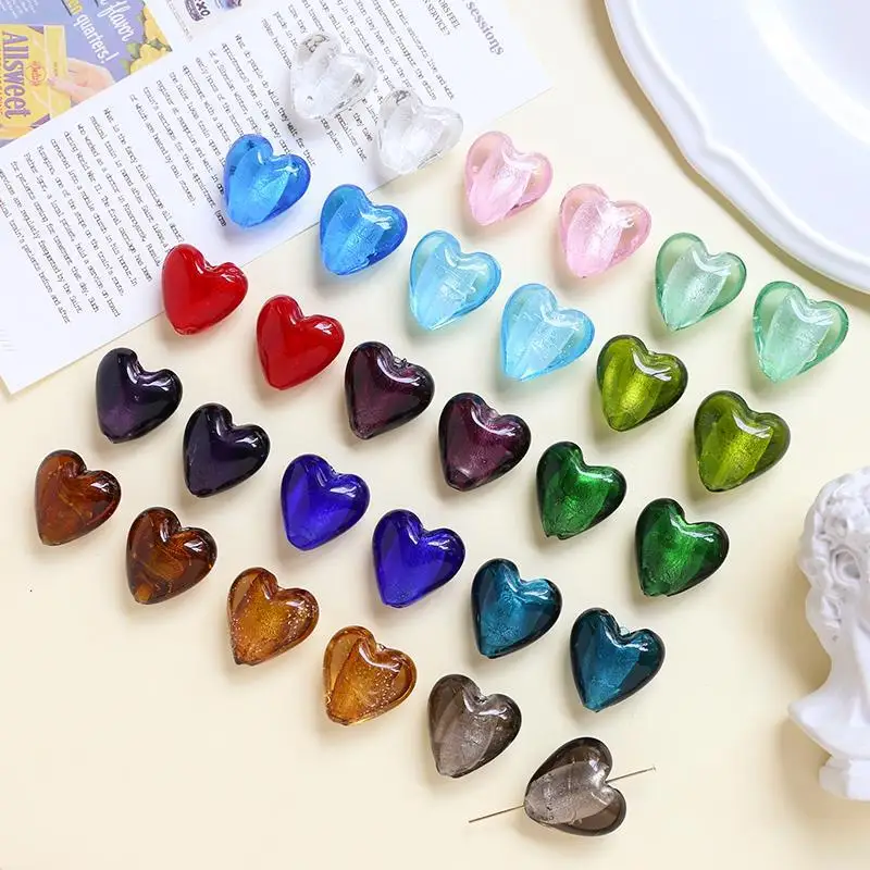 20pcs/ Set Vintage glass straight hole peach heart bead DIY handmade jewelry earrings necklace bracelet accessories materials