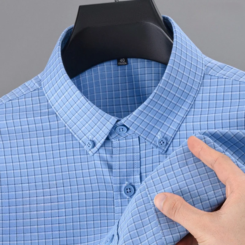 Quality Anti-Wrinkle Men Shirt Long Sleeves Dress Shirts For Men Pocket Slim Fit Camisa Social Business Blouse White Shirt 4XL