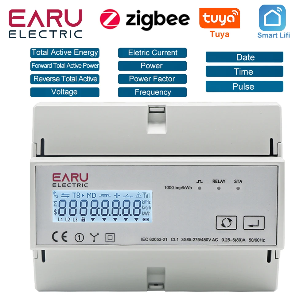Tuya-medidor de Energia Bidirecional Wattímetro Trifásico Trifásico Wattímetro de Vias Suporte Modbus Rtu 3×85 v 190v 230 Vac 400vac