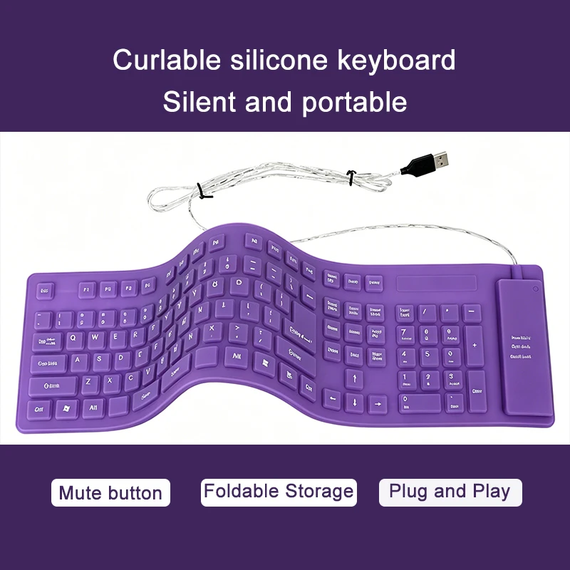 109 key silicone keyboard, silent foldable keyboard, USB keyboard