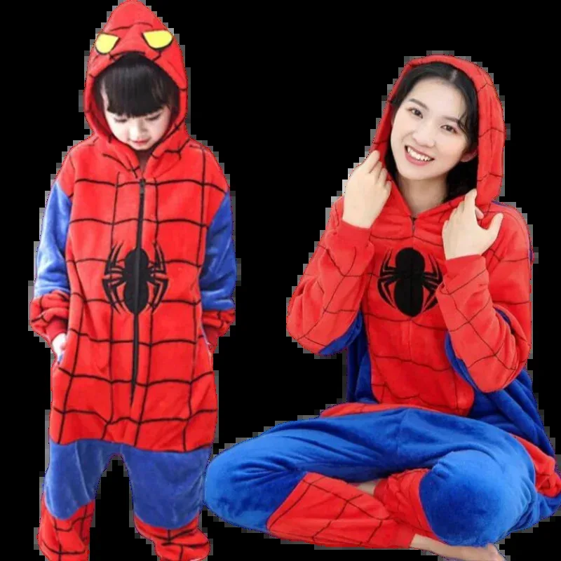 Spiderman Onesie adultos niños Spider Man Cosplay disfraz camisón hogar franela con capucha ropa de dormir mono pijamas para mujeres y hombres