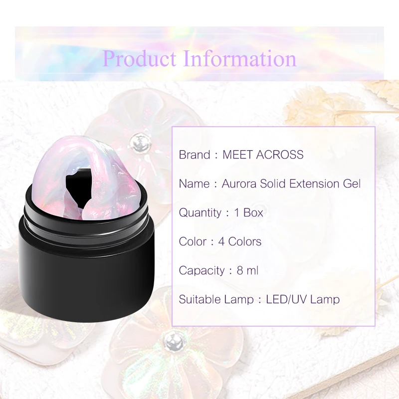 MEET ACROSS 8ml Aurora Non Stick Hand Extension Nail Gel Glitter Nails 3D Stereoscopic Carved Paintings Soak Off UV Gel Nail Art