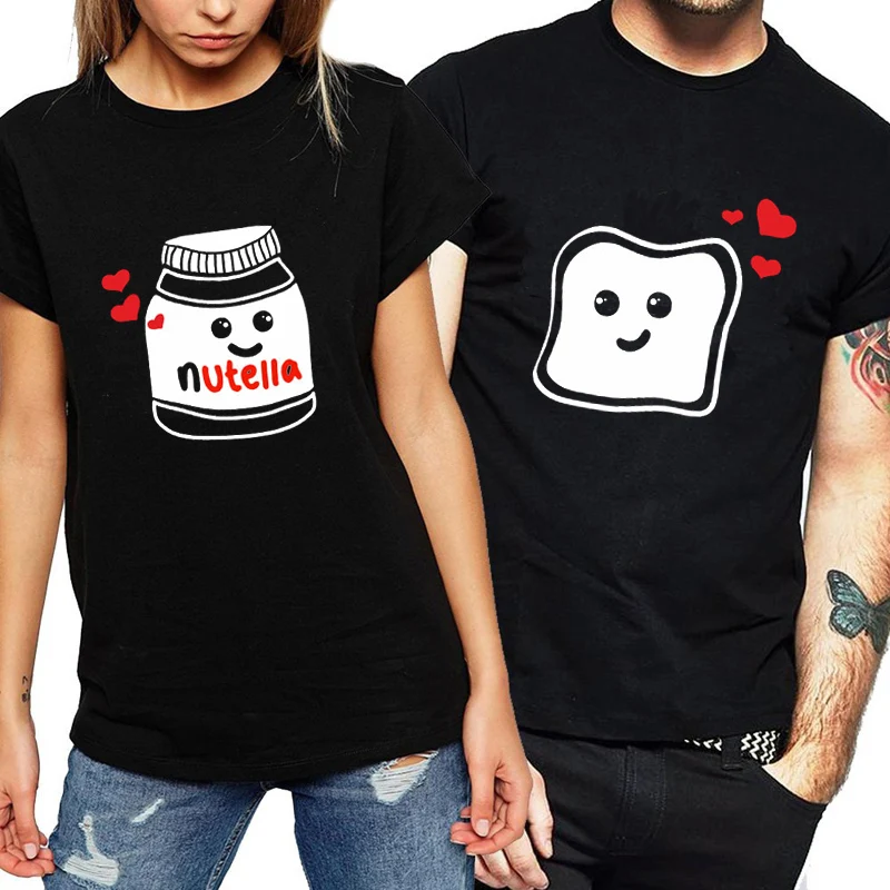 

Funny New Couple Clothes Summer Tees Women -shirt Cotton Print Nutella Shirt ops Harajuku Shirts