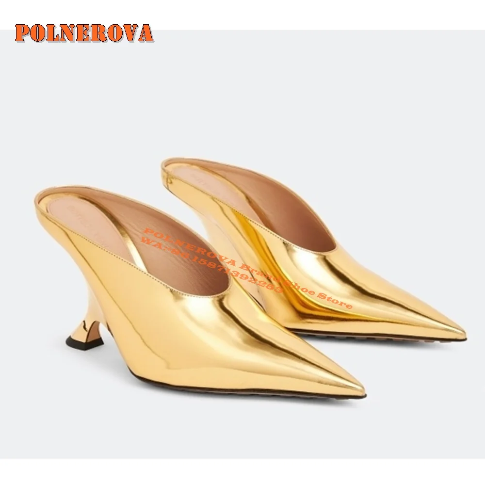 Golden Wedges Shallow Luxury Pumps Pointed Toe Strange Style Casual Women 2024 Spring Summer Heels Solid Sexy Party Shoes Trend