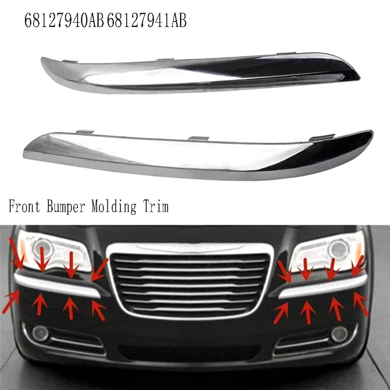 Chrome Front Bumper Molding Trim For Chrysler 300 Accent 2011-2014 Front Bumper Trim Strip-A67F