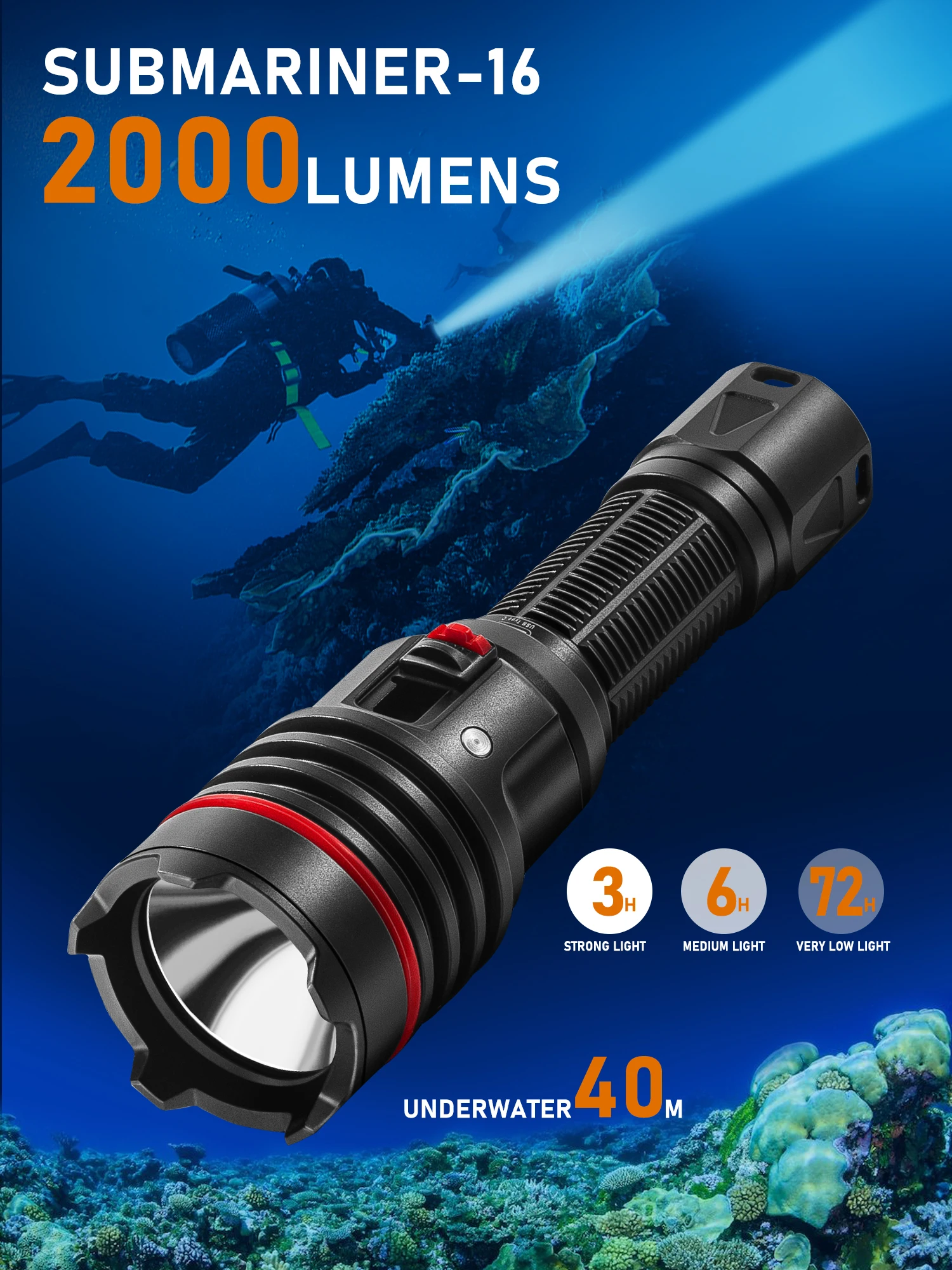 Diving Flashlight,LetonPower Submariner-26S 5000Lumens Dive Light,100m Waterproof,Dive Lights Scuba Diving,with Type-C Charging