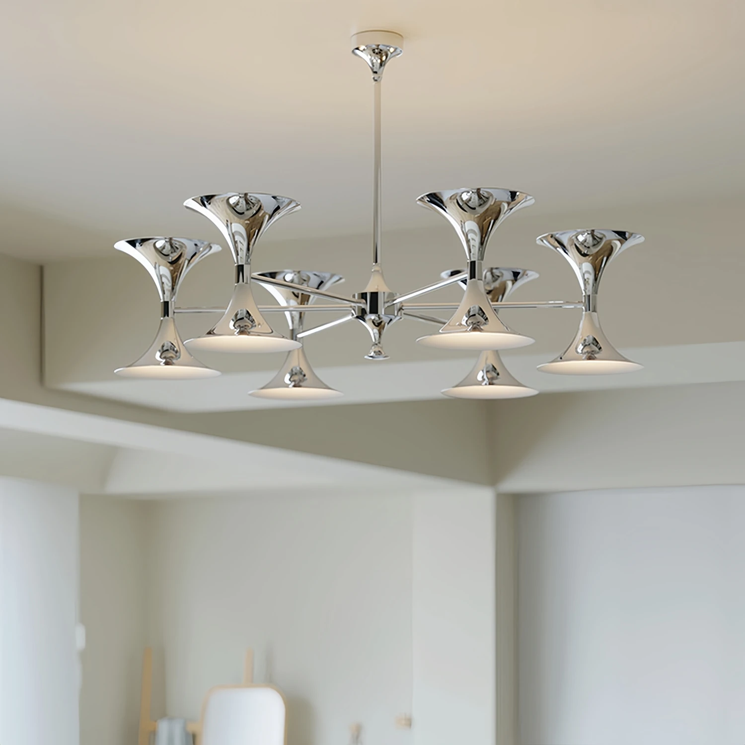 

MZISOSOD для люстры Bauhaus Chrome в стиле модерн, серебристый подвесной светильник в форме рога для столовой, отеля, бара, декора потолка