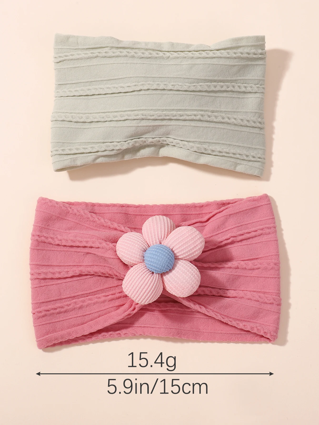 3Pcs Soft Nylon Knit Cables Headscarf Set for Newborn Baby Girls Elastic Flower Headband Wide Turban Toddler Hair Accessories