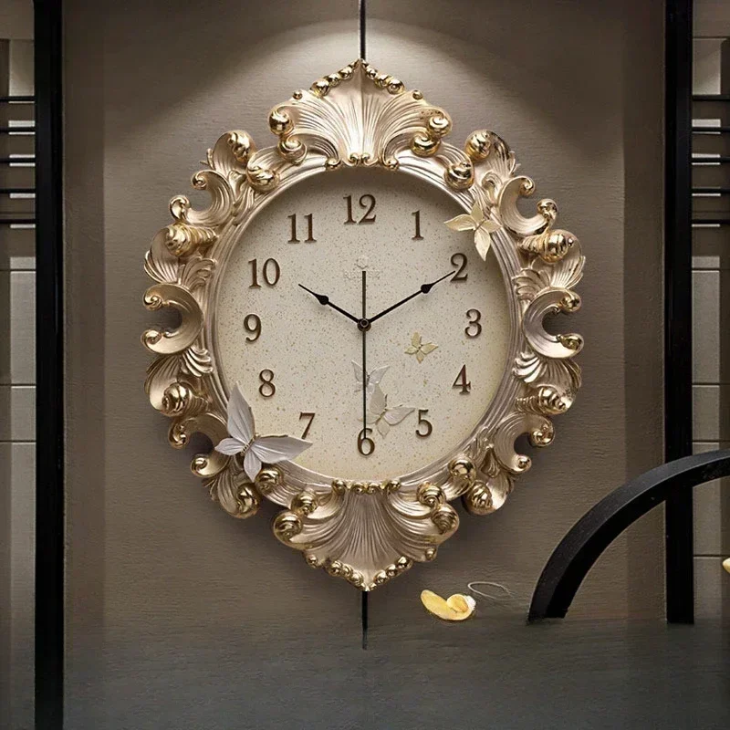 Chic Aesthetic Wall Clock Unique Italy Gold Art Dining Room Wall Watch Stylish Creative Living Room Decoration