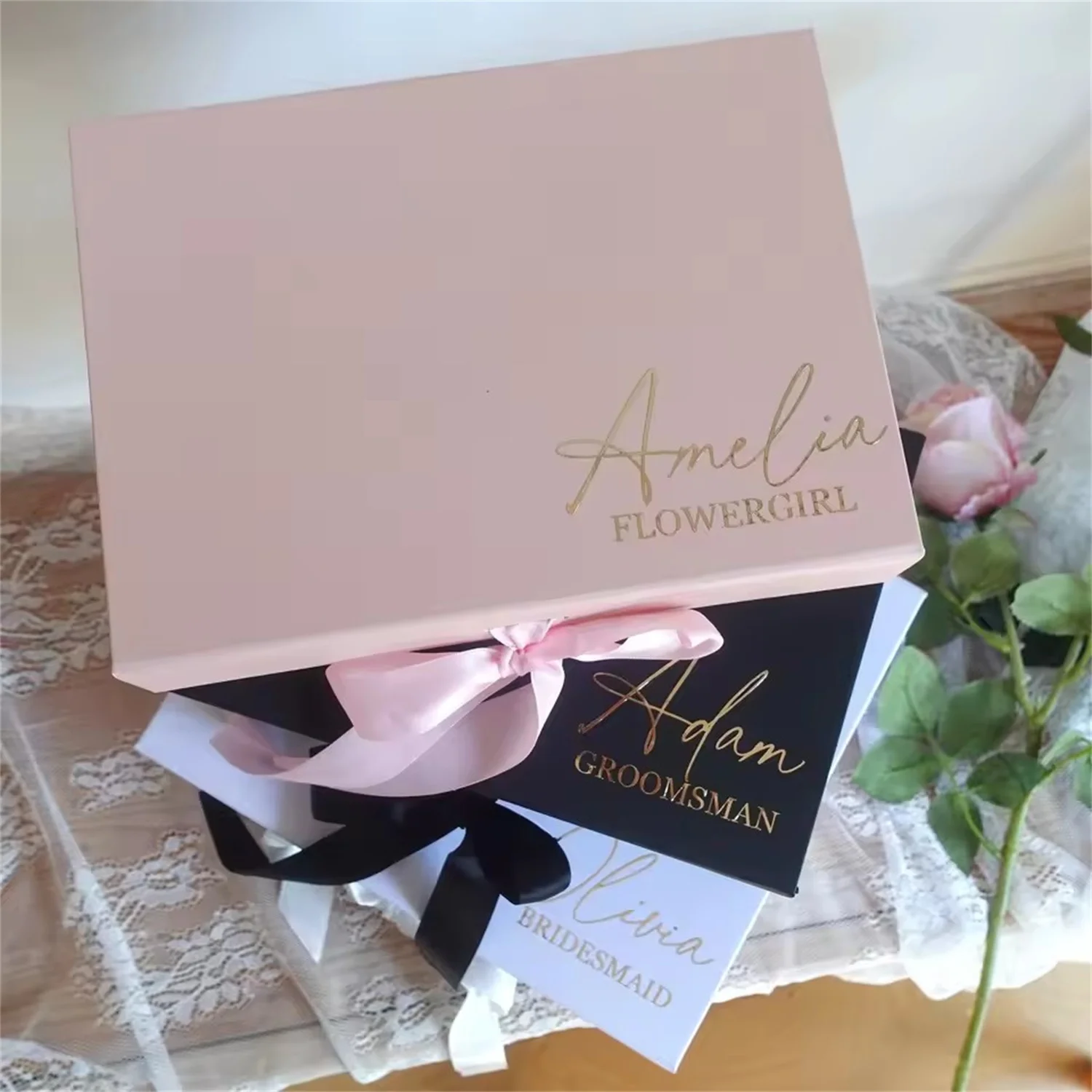 Personalized Luxury Magnetic Bridesmaid Proposal Box with Ribbon Groomsmen Box Anniversary Birthday Bridal Party Wedding Box