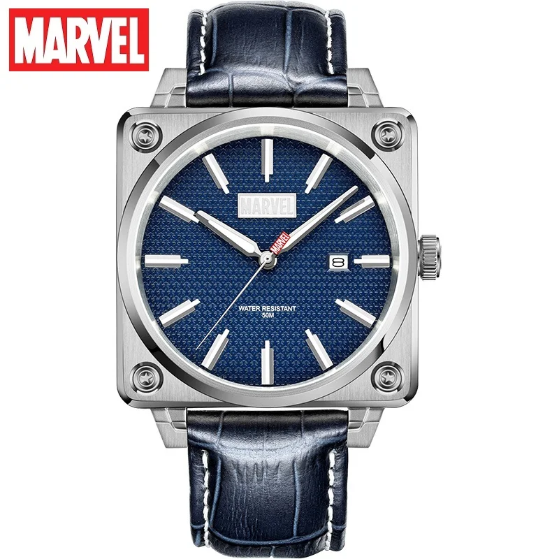 MARVEL Original Men Rectangle Stainless Steel Quartz Wristwatch The Avengers Date Coated Glass Luminous Male Relogio Masculino