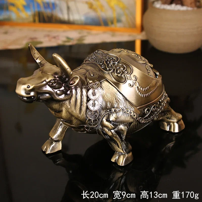 Animal Cow Personality Fashion Ashtray Bull Spirit Creative Ashtray with Lid Windproof Fortune Cow Metal