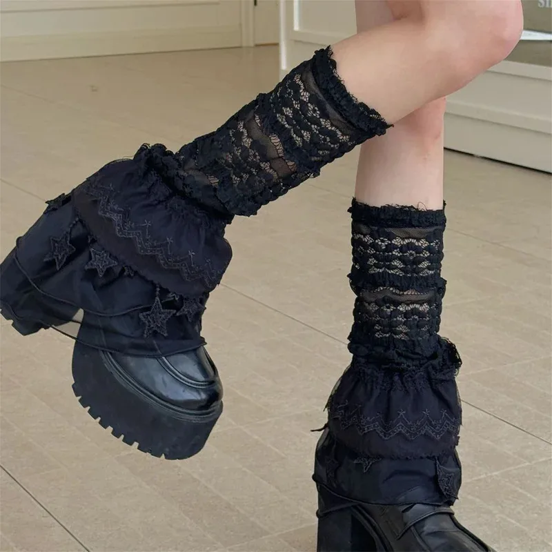 

Women Lace Leg Warmers Elegant Floral Pattern Sheer Calf Cover Boot Socks for Evening Events and Casual Outings