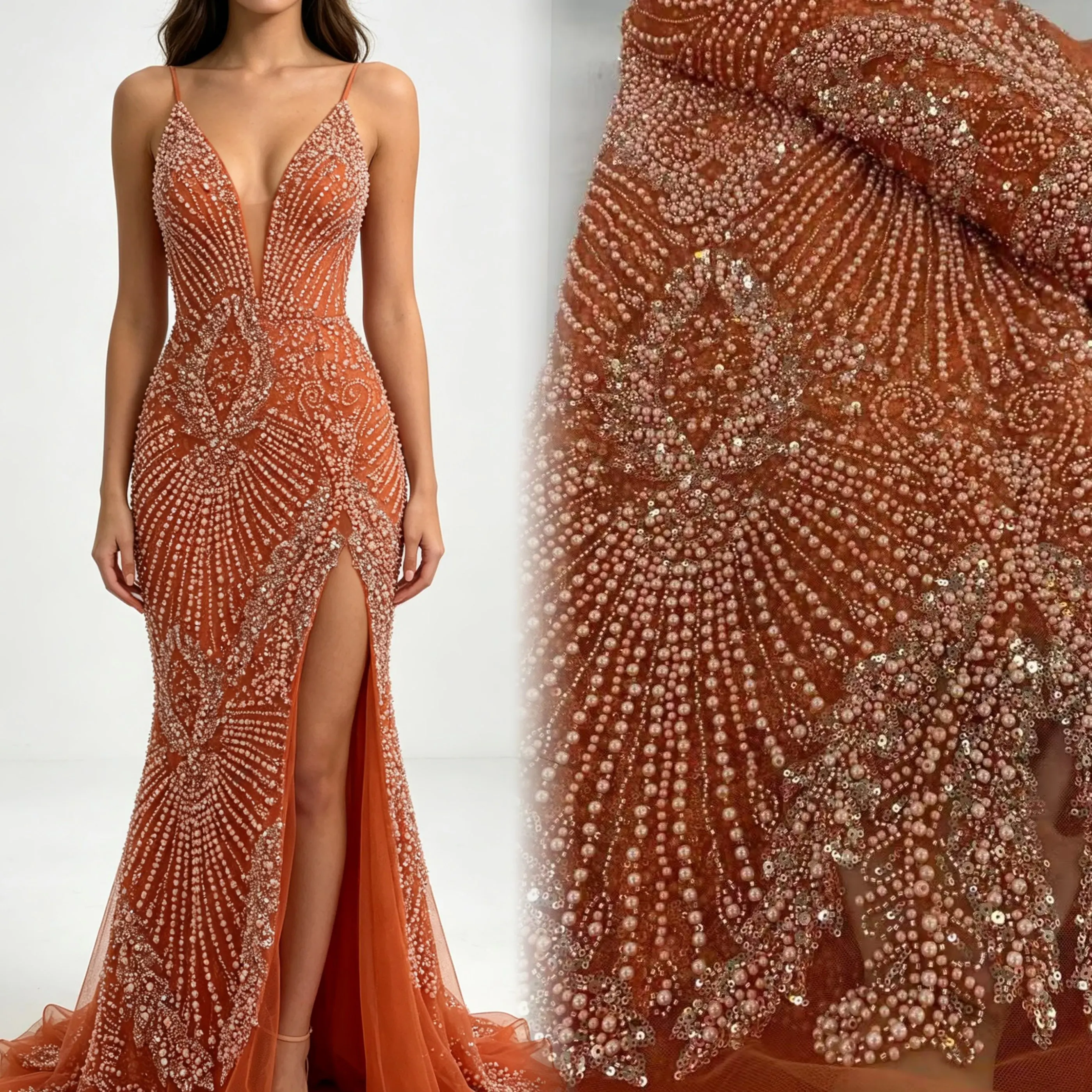 Latest Hot Sale New High-End Luxury French Embroidery Beaded Lace Fabric African Nigerian With Sequins Fabric For Wedding Sewing