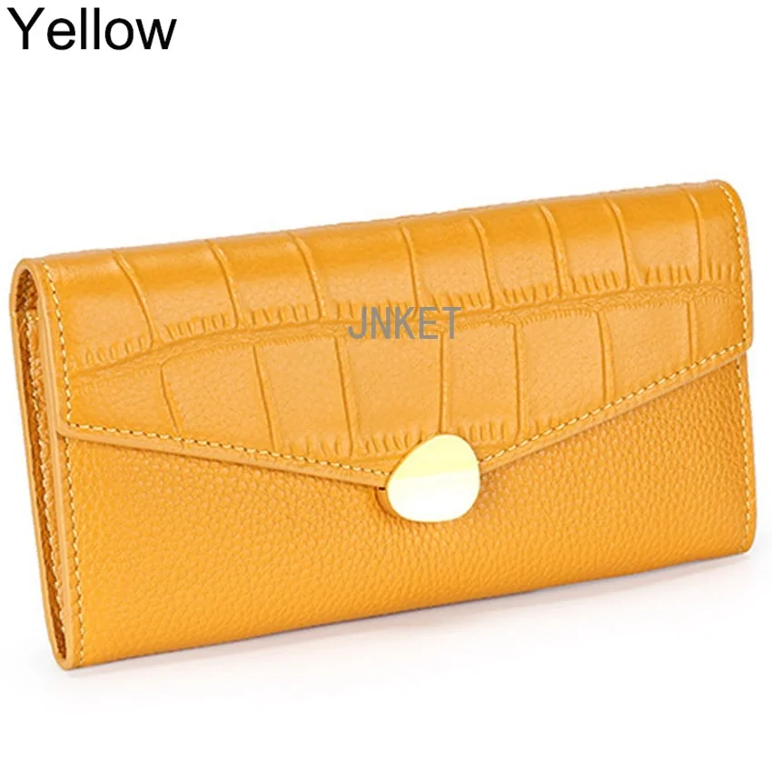 Fashion Women's Crocodile Pattern Cowhide Wallet Multifunction Clutch Wallet Card Holder Wallet Coins Purse Billfold