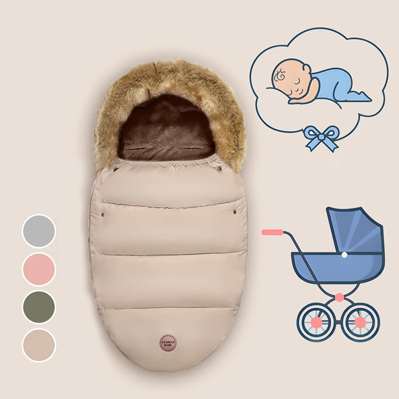 Baby Sleeping Bags Winter Thick Children Cart Bag Trendy Warm Babies Swaddle Removable Thicker Fur Collar Newborns Accessories