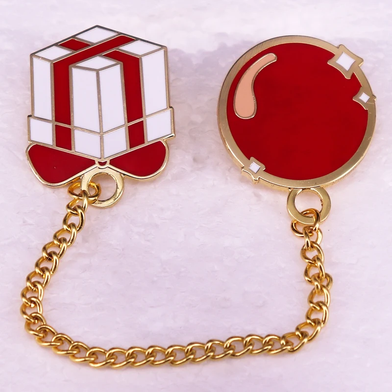 الأحمر بالون هدية صندوق مع سلسلة شارة الصلب المينا دبوس دبابيس مجوهرات اكسسوارات هدايا