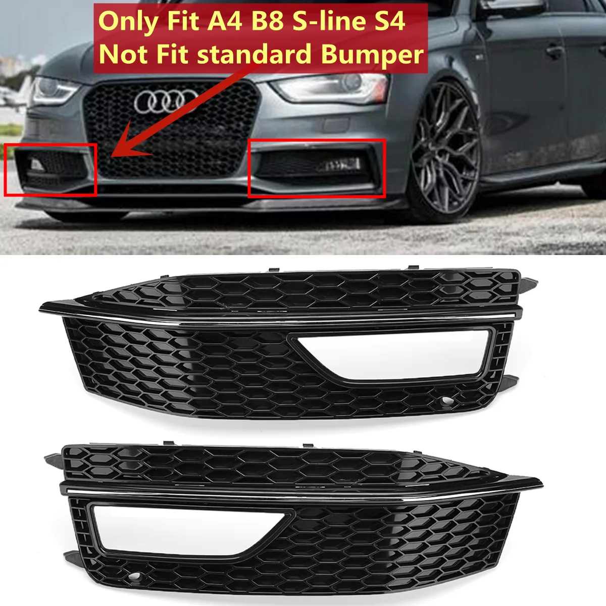 Pair Front Bumper Lower Fog Light Grill Grille For Audi A4 B8 S-Line S4 2012 - 2015 8K0807681P 8K0807682P Fog Lamp Grill Cover