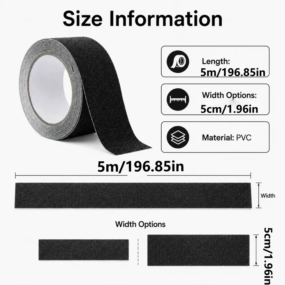 5M Self Adhesive Anti Skid Tape Non Slip Grip Strip for Shower Room Bathroom Floor Tiles Kitchen Stairs Bathtub Edge
