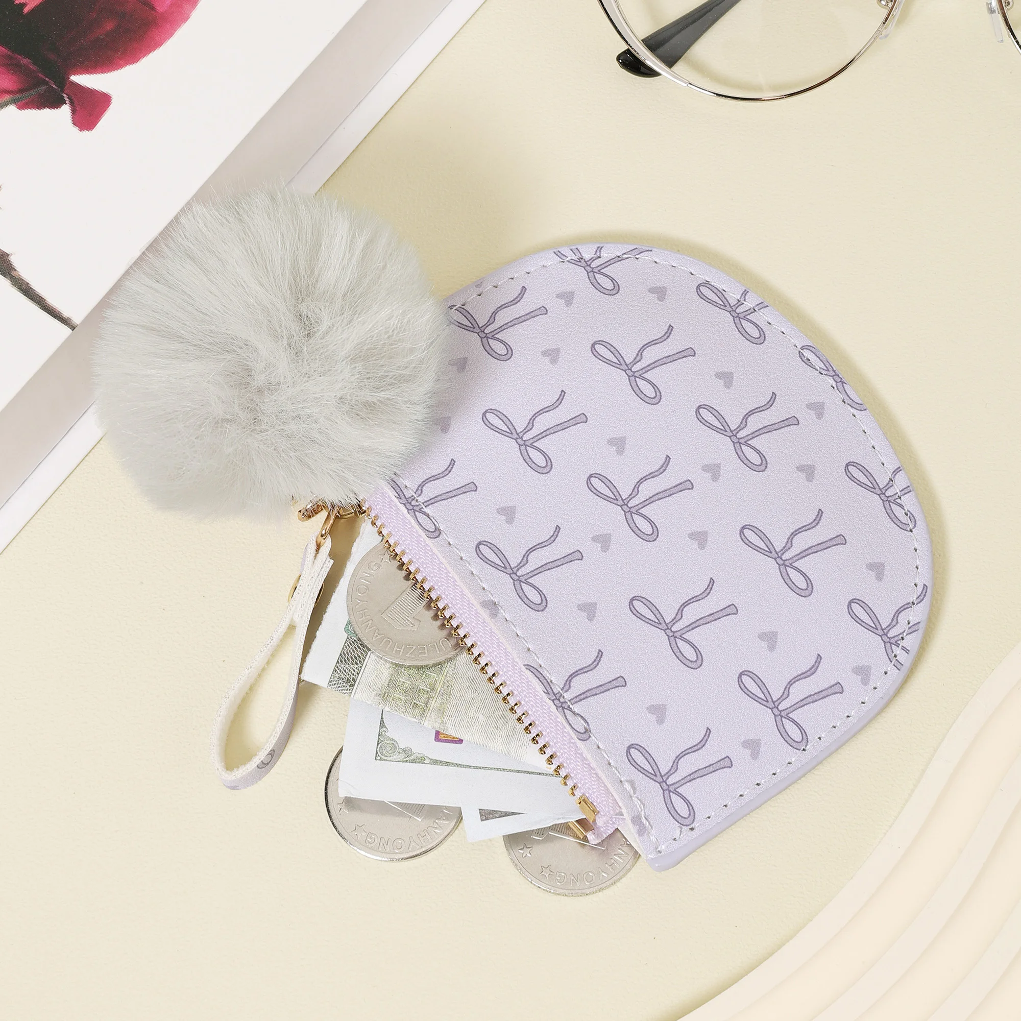 Card clip ultra-thin, lightweight, portable cash ID card, credit card coin pocket wallet With a Pom pom Charm, stylish zipper co