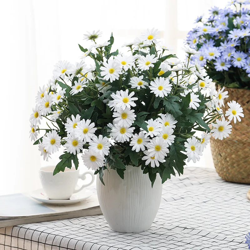 Artificial Daisy Silk White Yellow Beauty Simulation Chrysanthemum 9 Heads Fake Flowers Home Garden Office Decoration