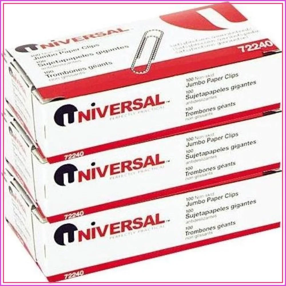 Universal Jumbo Non-Skid Paper Clips, Silver, 100 Count, Pack of 3