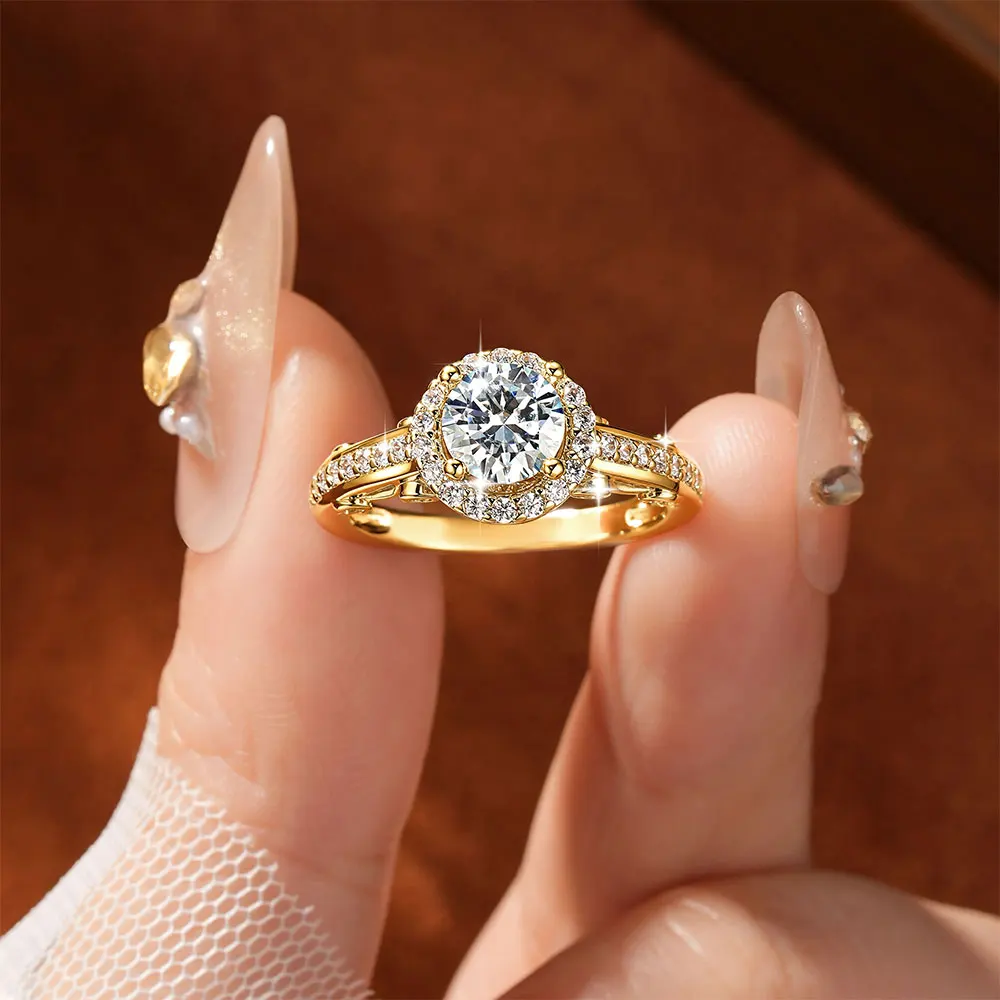 Lnkry Certified Moissanite Halo Engagement Ring Sparkling 6.5MM Lab Diamond Wedding Rings for Women Bridal Fine Jewely Gift 5