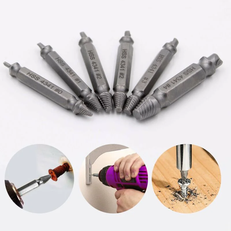 6PCS Damaged Screw Extractor Set High Speed Steel Broken Bolt Remover Tool Kit with Double Head Design for Easy Extraction