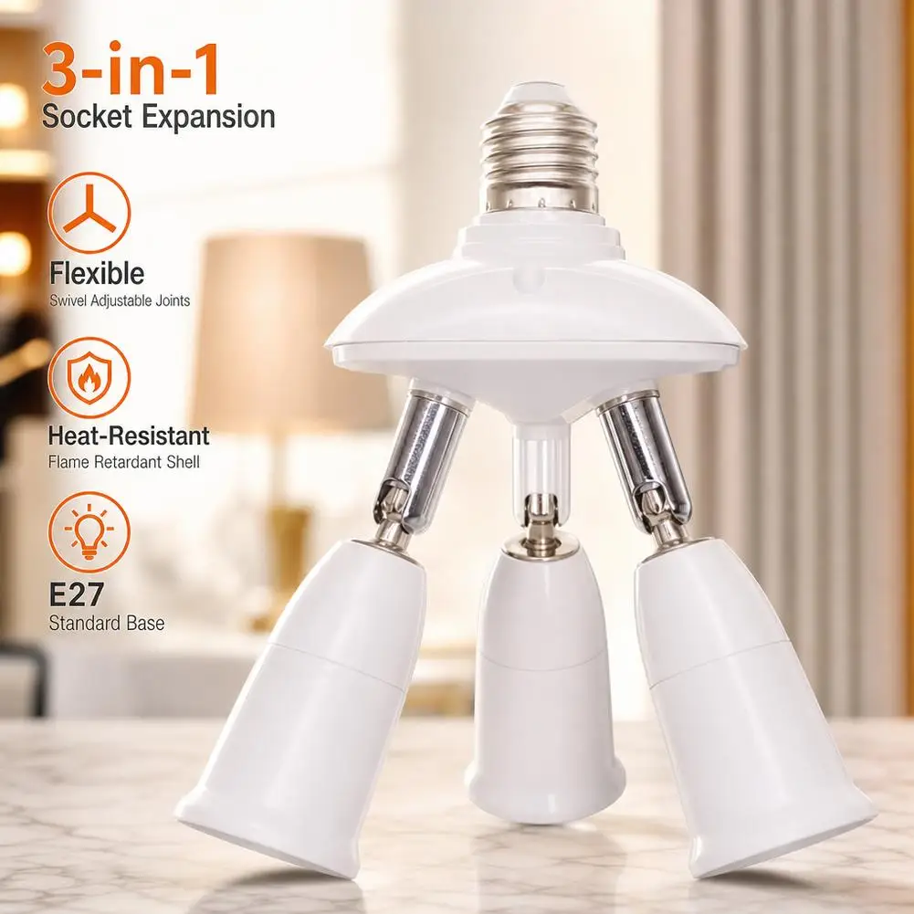 E27 to E27 Light Socket Splitter Adapter Adjustable Directional E27 Base Converter Heat Resistant 85-265V 3A for Garage Basement