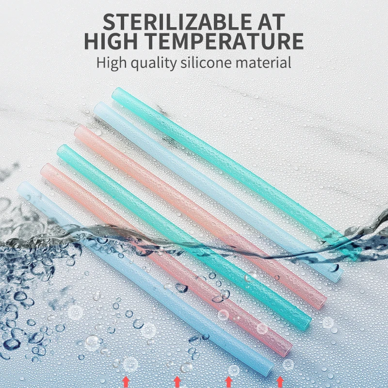 6 PCS Transparent Silicone Straws Reusable Food Grade Bendable Straight Drinking Straw With Cleaning Brush Set Party Accessory