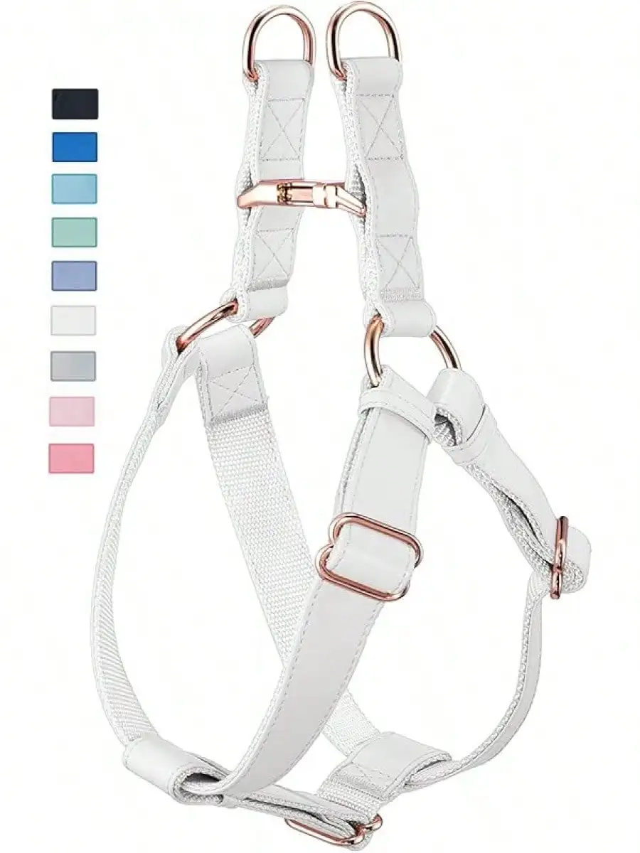 Soft Leather No Pull Dog Harness - Adjustable Step In Dog Harness With Gold Heavy Duty Metal, Freedom Nylon Dog Halter Vests Small Medium Large Dogs Easy Walking Training (Pink,S)PZ2B