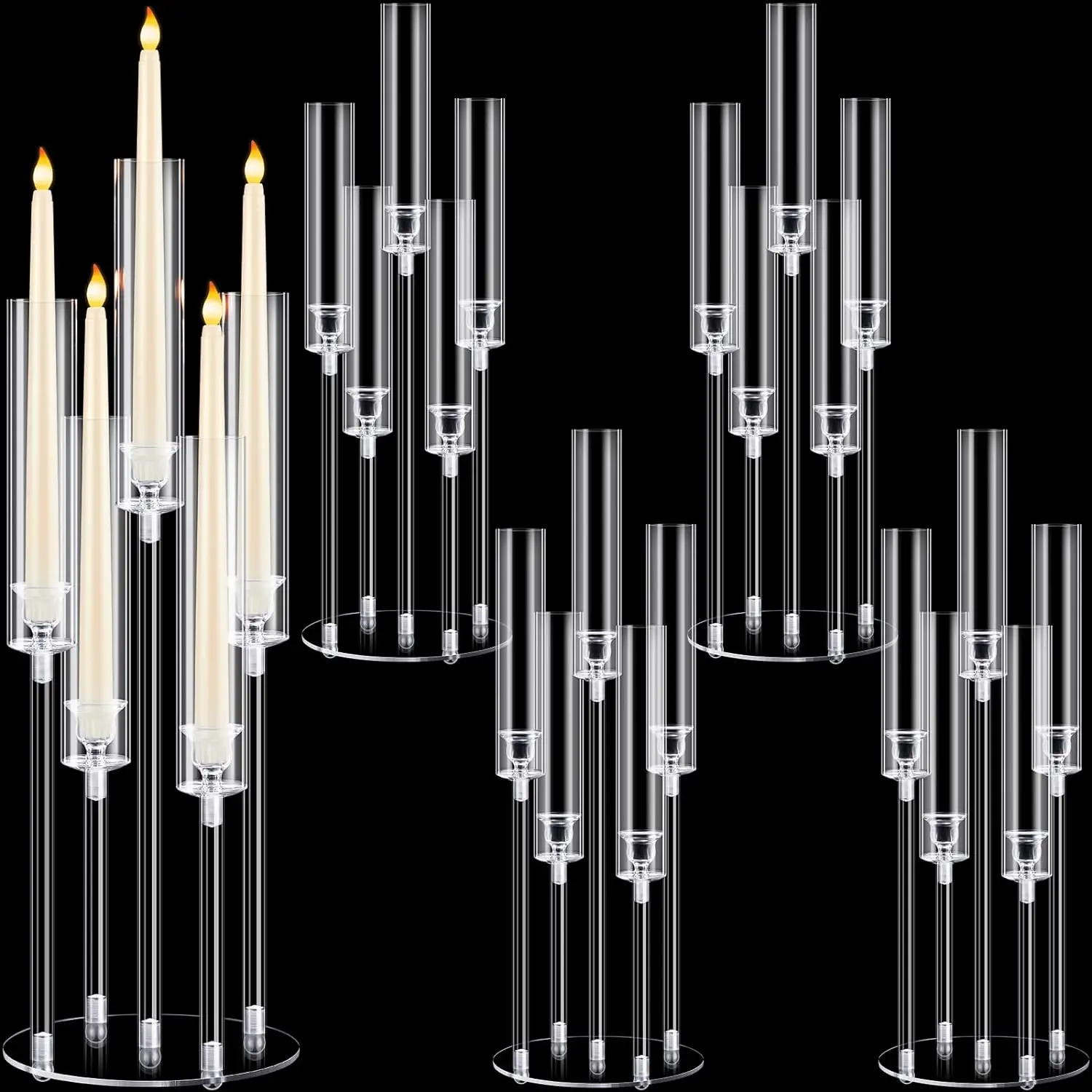 5pcs/10pcs)Acrylic Candelabra Centerpieces Clear Candle Holder Crystal 5 Arm Candlesticks Holder Pillar Taper Candlestick for We