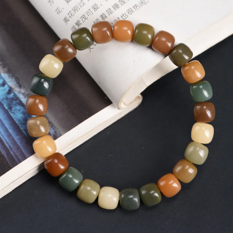 

Вверенные красочные карамельные разноцветные разноцветные сокровища, белый нефрит, корнь бодхи, четки, одинарная петля, гладкое прикосновение, ювелирные изделия для культурных игр