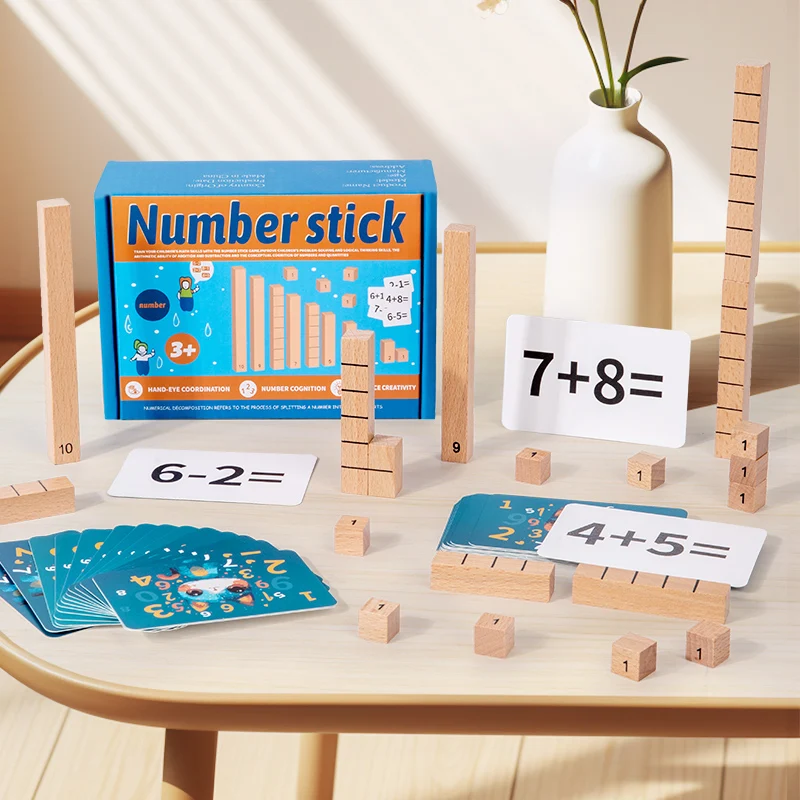 

Children's Wooden Number Stick Cognitive Matching Addition Subtraction Operation Montessori Logical Thinking Training Math Toys