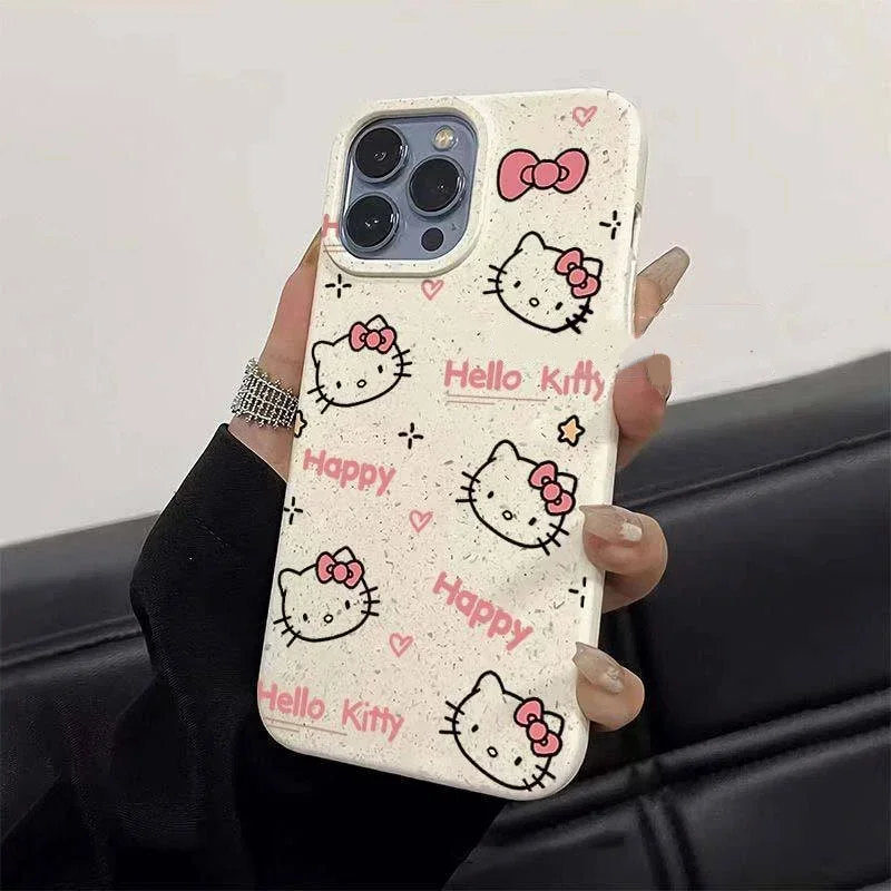 Kawaii Sanrio HelloKitty Phone Case Cute Cartoon Girl Silicone Soft Anti Fall Protective Cover for IPhone 15 14 13 Promax Gift