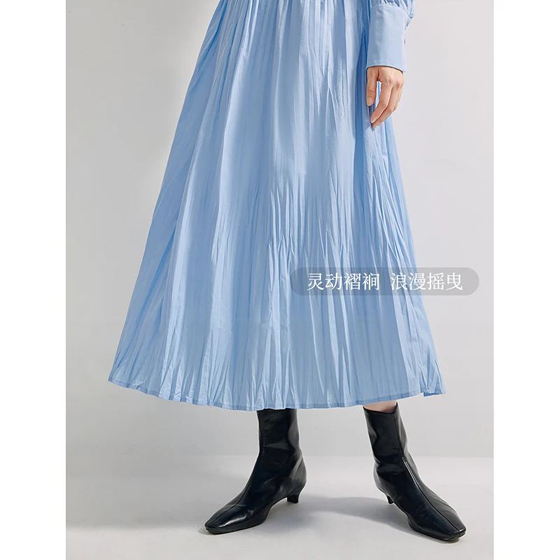 INMAN 2024 autumnwinter French chic women\'s dresses Pleated Design long-sleeved loose waist long skirts