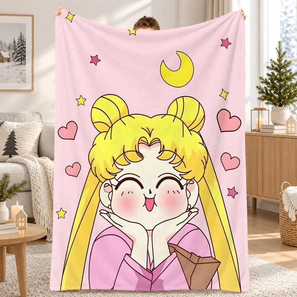 Anime Sailor Moon Throw Pet Flannel Blanket Throw Blanket for Living Room Bedroom Bed Sofa Picnic Cover kids