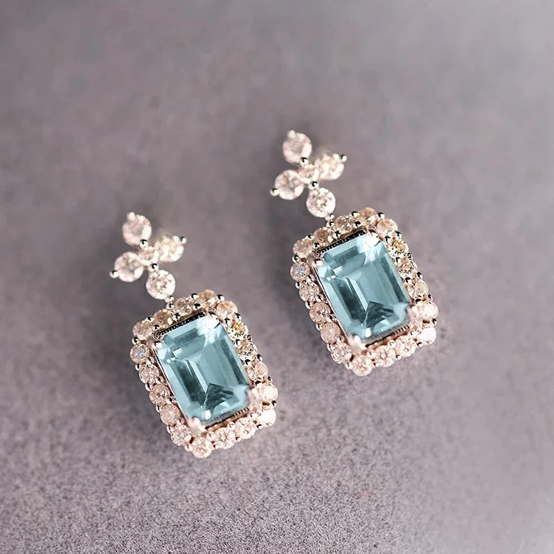 CAOSHI Beautiful Aesthetic Drop Earrings for Women Unique Blue Cubic Zirconia Trendy Wedding Accessories Fancy Birthday Jewelry