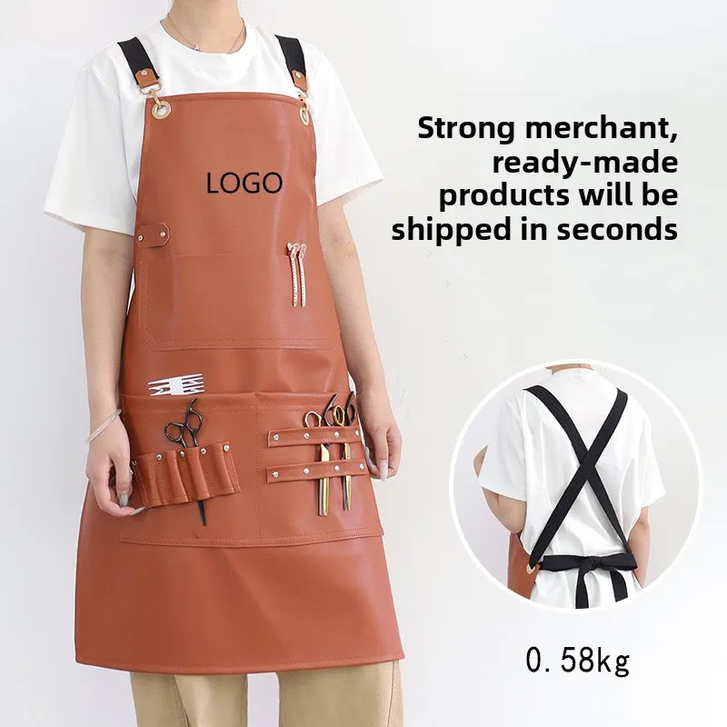 

High Quality Boutique Barber Nail Function Storage Apron Waterproof PU Apron for Men and Women