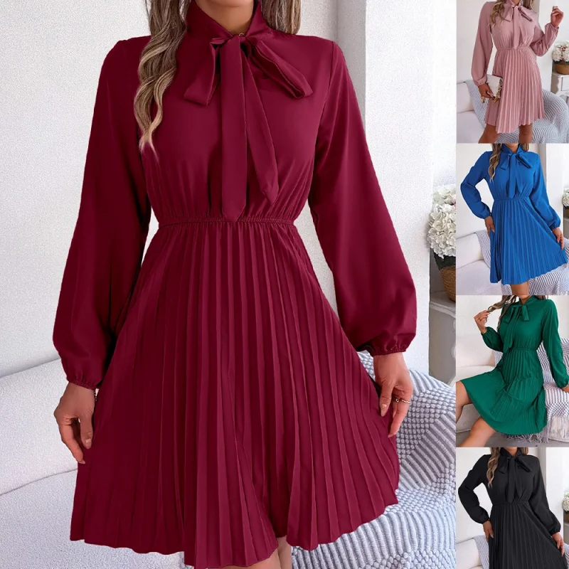 

2025 Spring/Summer Elegant Tied Waist-Controlled Long Sleeves Pleated Skirt C001