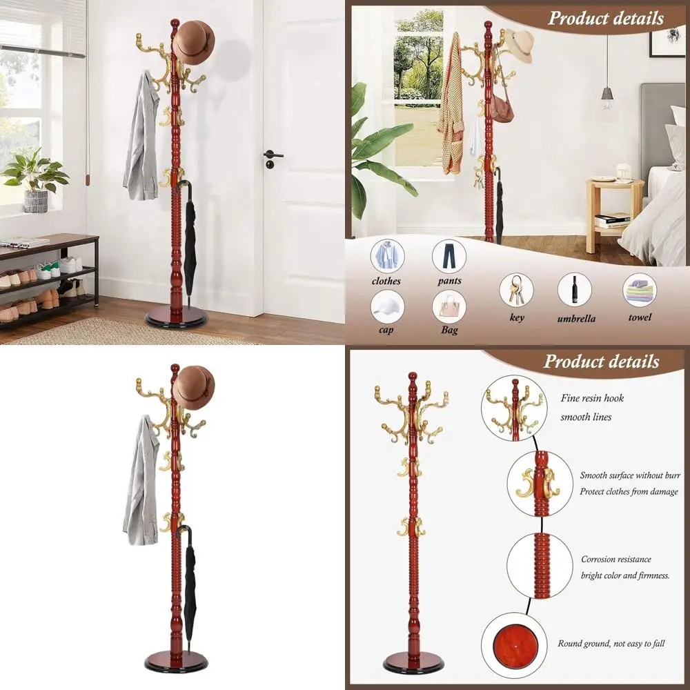 

Vintage Wooden Coat Rack with Adjustable Height, 37.40-72.83, for Entrance, Bedroom, Living Room