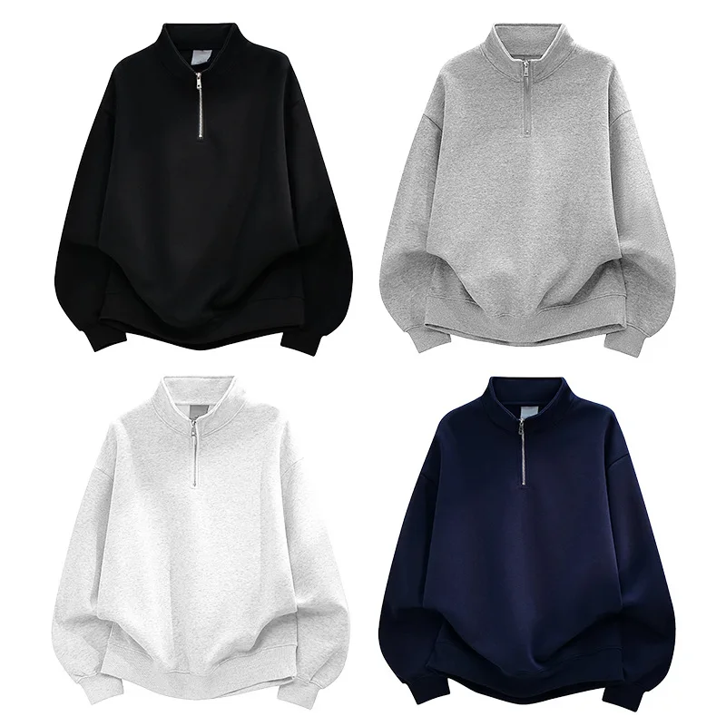 2026 Autumn New Simple Trend Sweater Short Rough Mineral Texture Half Zipper Stand-up Collar Sweater Men