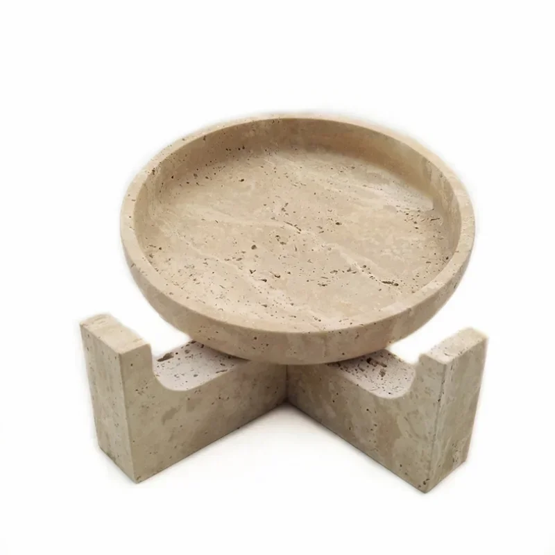 

D25x8.5cm Irregular Bowls with Bases Marble Stone Round Vintage Tray Fruit Dessert Storage Plates Home Furnishings Desc