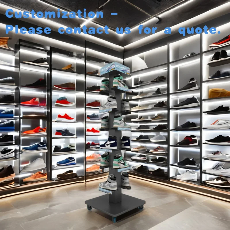 

custom.Multi Ways Store Fixtures Metal Racks Black Floor Stands Movable Magnetic Shoe Display Retail Shop