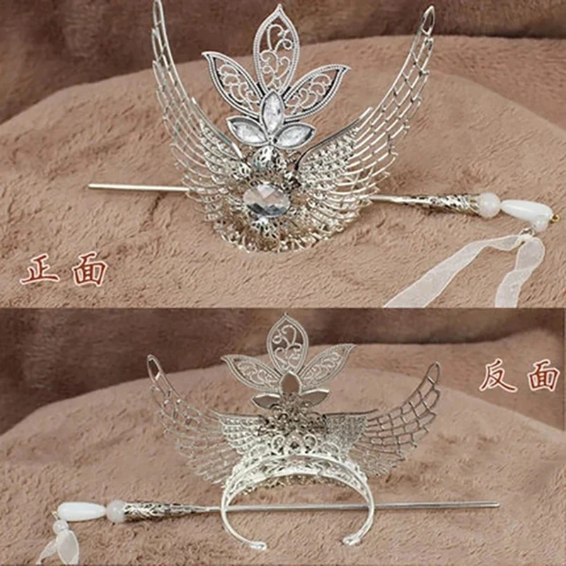 Tian Guan Ci Fu Shi Qingxuan corona de pelo plegable Fan Shi Qing Xuan peluca recta larga negra corona accesorios de Peluca de Halloween Anime